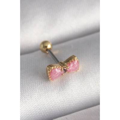 316L Çelik Gold Renk Pembe Fiyonk Model Tragus Piercing