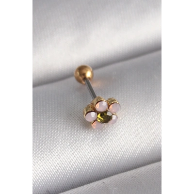316L Çelik Gold Renk Zirkon Taşlı Çiçek Tragus Piercing