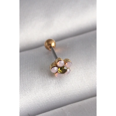 316L Çelik Gold Renk Zirkon Taşlı Çiçek Tragus Piercing