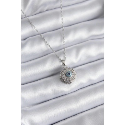 316L Çelik Gold Renk Zirkon Taşlı Göz Model Kadın Kolye