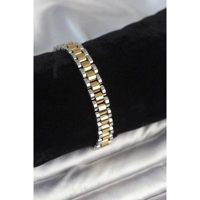 316L Çelik Gold ve Gümüş Renk 9 mm Kalınlık Erkek Bileklik