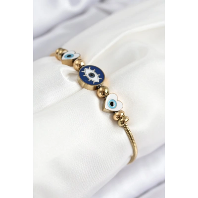 316L Çelik Göz Charm Model Gold Renk Kadın Bileklik