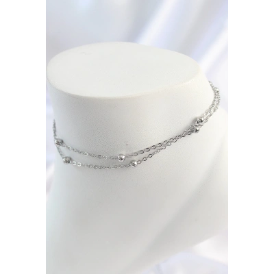 316L Çelik Gümüş Renk 2Li Topçuk Detay Zincir Model Kadın Halhal