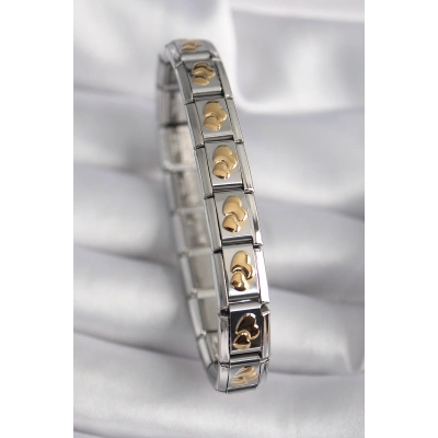 316L Çelik Gümüş Renk Gold Kalp İşleme Nomination Model Kadın Bileklik