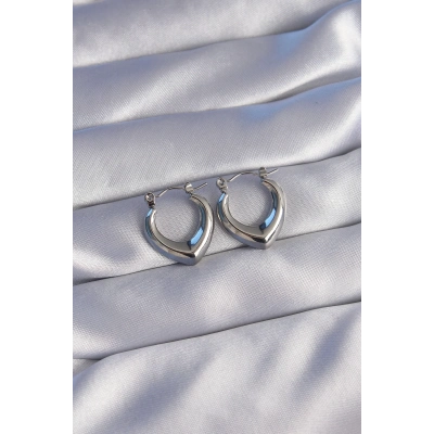 316L Çelik Gümüş Renk İçi Oval Tasarımlı Küpe