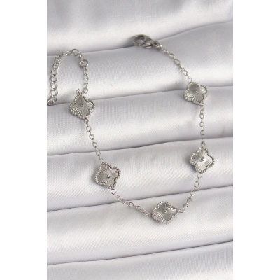 316L Çelik Gümüş Renk İşlemeli Baby Boy Yonca Model Kadın Bileklik