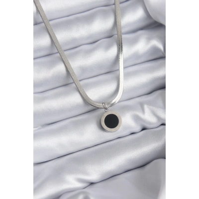 316L Çelik Gümüş Renk İtalyan Zincir Model İşleme Detay Kadın Kolye