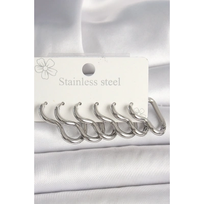 316L Çelik Gümüş Renk Kalp Model Kadın Küpe Seti