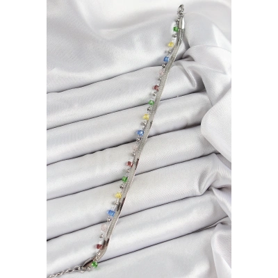 316L Çelik Gümüş Renk Karışık Renkli Kristal Taşlı Kadın Bileklik