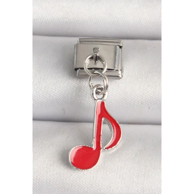 316L Çelik Gümüş Renk Kırmızı Müzik Nota Model Nomination Charm
