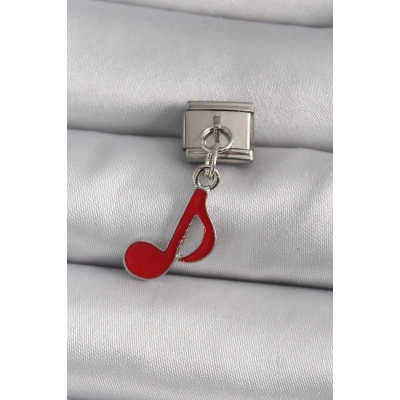 316L Çelik Gümüş Renk Kırmızı Nota Model Nomination Charm