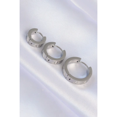 316L Çelik Gümüş Renk Model 3lü Halka Küpe