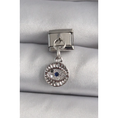 316L Çelik Gümüş Renk Sallantı Zirkon Taşlı Göz Model Nomination Charm