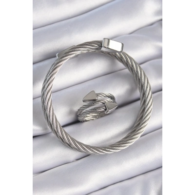 316L Çelik Gümüş Renk Sarmal Model Erkek Bileklik Yüzük Kombini