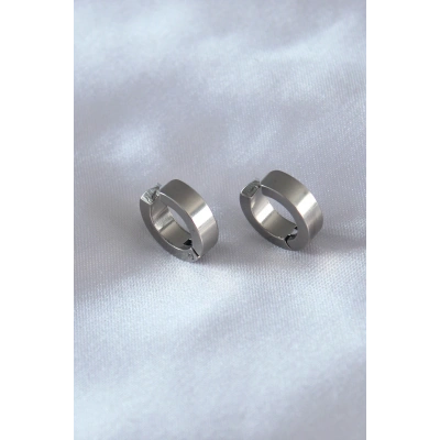 316L Çelik Gümüş Renk Sıkıştırmalı Erkek Küpe