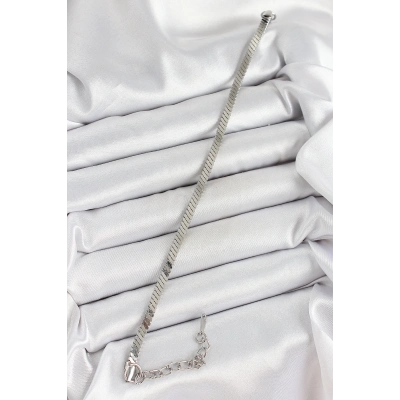 316L Çelik Gümüş Renk Yassı Zincir Model Kadın Bileklik