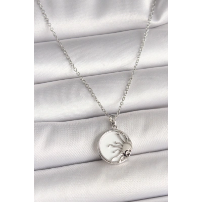 316L Çelik Gümüş Renk Zincir Beyaz Mineli Gün Batımı Model Kadın Kolye