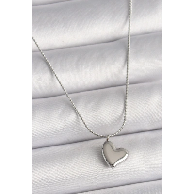 316L Çelik Gümüş Renk Zincir Kalp Figür Kadın Kolye