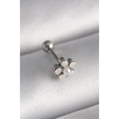 316L Çelik Gümüş Renk Zirkon Taşlı Çiçek Model Tragus Piercing