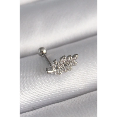316L Çelik Gümüş Renk Zirkon Taşlı Dal Tragus Piercing