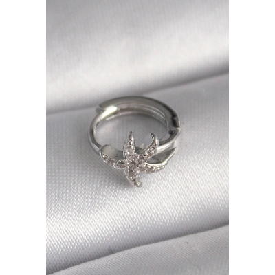 316L Çelik Gümüş Renk Zirkon Taşlı Deniz Yıldızı Model Tragus Piercing