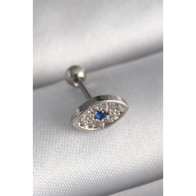 316L Çelik Gümüş Renk Zirkon Taşlı Göz Tragus Piercing