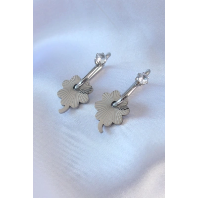 316L Çelik Gümüş Renk Zirkon Taşlı Kadın Göçmen Küpesi