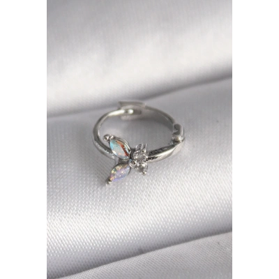 316L Çelik Gümüş Renk Zirkon Taşlı Kelebek Model Tragus Piercing