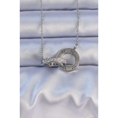 316L Çelik Gümüş Renk Zirkon Taşlı Kolye