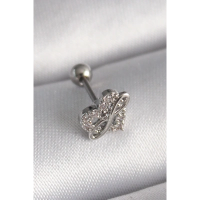 316L Çelik Gümüş Renk Zirkon Taşlı Sonsuzluk Detay Tragus Piercing