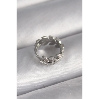 316L Çelik Gümüş Renk Zirkon Taşlı Yaprak Model Tragus Piercing
