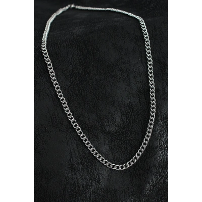 316L Çelik Klasik Oval Zincir Model Gümüş Renk Erkek Kolye