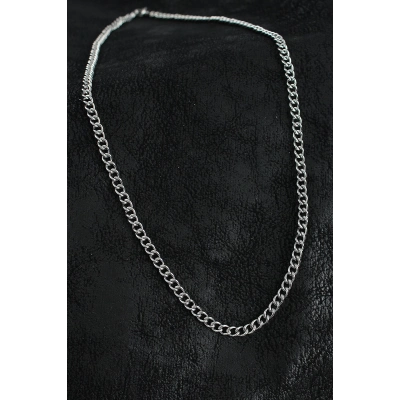 316L Çelik Klasik Oval Zincir Model Gümüş Renk Erkek Kolye