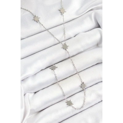 316L Çelik Kutup Yıldızı Figürlü Y Model Gümüş Renk Kadın Kolye