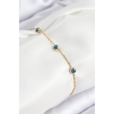 316L Çelik Nazar Boncuğu Model Gold Renk Kadın Bileklik