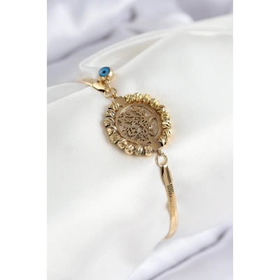 316L Çelik Nazar Boncuk Detaylı Hayat Ağacı Model İtalyan Zincir Gold Renk Kadın Bileklik