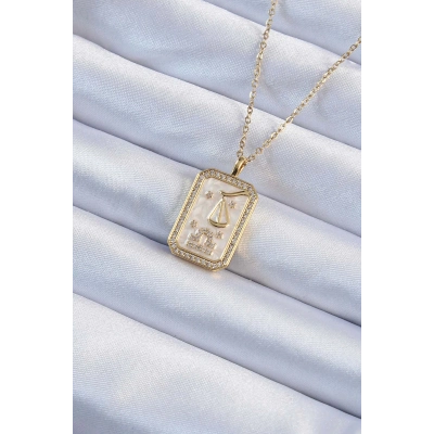 316L Çelik Zincir Altın Renk Zirkon Taşlı Çerçeveli Tarot Kolye