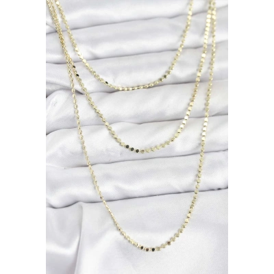 316L Çelik Zincir Gold Renk Ezme Zincir Model 3lü Kadın Kolye