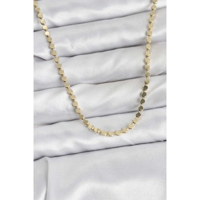 316L Çelik Zincir Gold Renk Ezme Zincir Model 65 cm Kadın Kolye