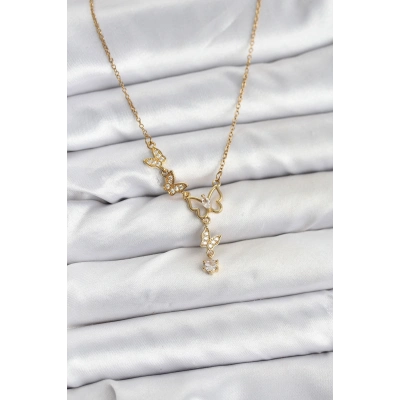 316L Çelik Zincir Gold Renk Kelebek Model Kadın Kolye