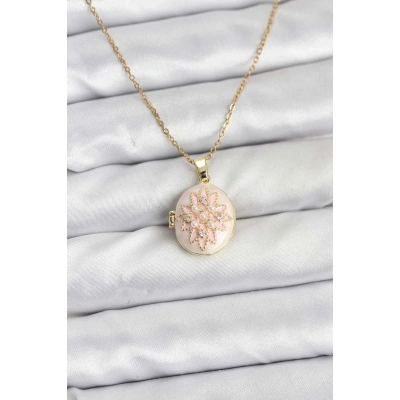 316L Çelik Zincir Gold Renk Mineli Lotus Model Açılabilir Kadın Kolye