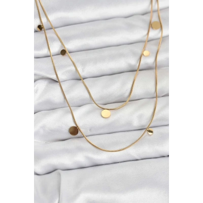 316L Çelik Zincir Gold Renk Pullu Kadın Kolye