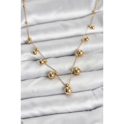 316L Çelik Zincir Gold Renk Topçuklu Kolye