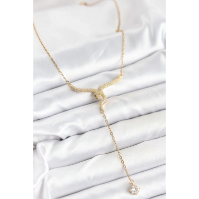 316L Çelik Zincir Gold Renk Yılan Model Y Kolye