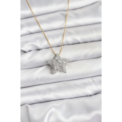 316L Çelik Zincir Gold Renk Zincirli Gümüş Yıldız Model Kadın Kolye