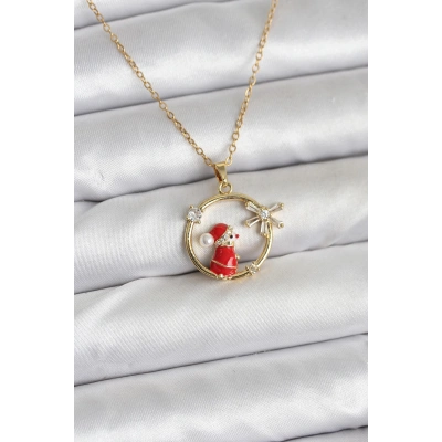 316L Çelik Zincir Gold Zirkon Taşlı Yılbaşı Tema Kadın Kolye