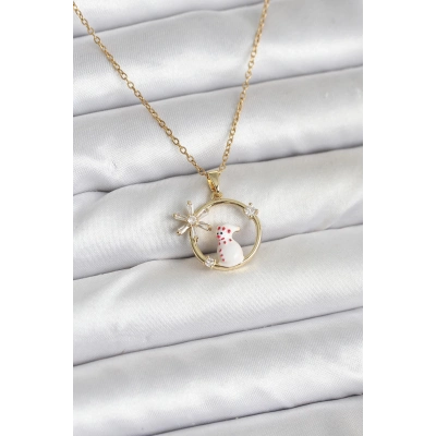 316L Çelik Zincir Gold Zirkon Taşlı Yılbaşı Temalı Kadın Kolye