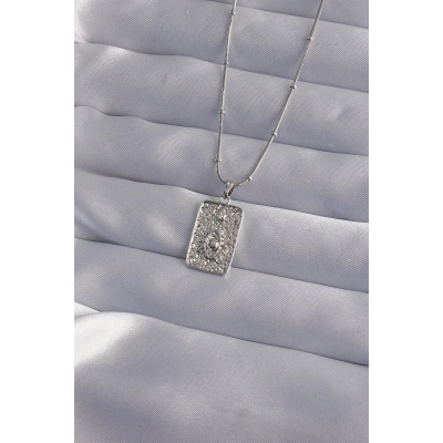 316L Çelik Zincir Gümüş Renk Lazer İşlemeli Göz Figür Tarot Kolye