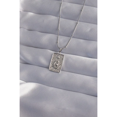 316L Çelik Zincir Gümüş Renk Lazer İşlemeli Göz Figür Tarot Kolye