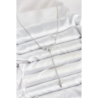 316L Çelik Zincir Gümüş Renk Yıldız Model Y Kadın Kolye